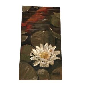 Original Oil Painting on Wood Water Lily Floral Original Art